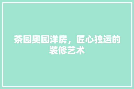 茶园奥园洋房，匠心独运的装修艺术