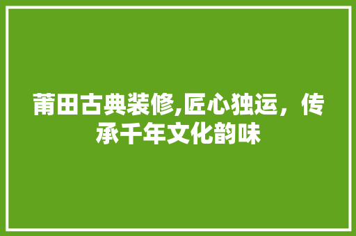 莆田古典装修,匠心独运，传承千年文化韵味