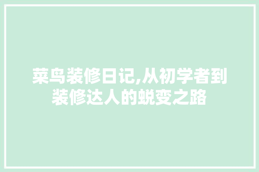 菜鸟装修日记,从初学者到装修达人的蜕变之路