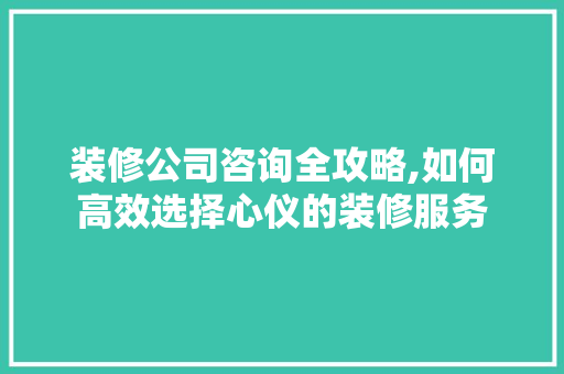 装修公司咨询全攻略,如何高效选择心仪的装修服务