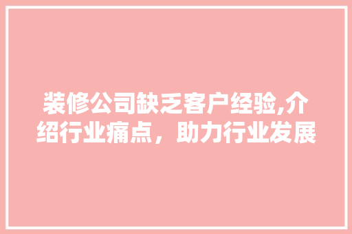 装修公司缺乏客户经验,介绍行业痛点，助力行业发展