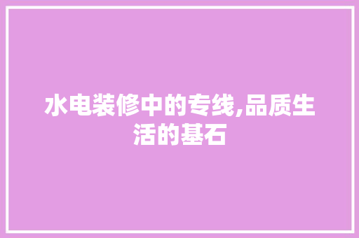 水电装修中的专线,品质生活的基石