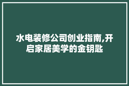 水电装修公司创业指南,开启家居美学的金钥匙