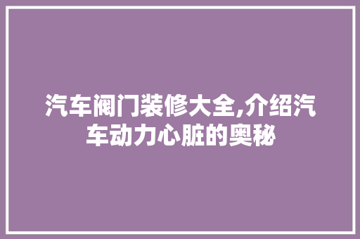 汽车阀门装修大全,介绍汽车动力心脏的奥秘