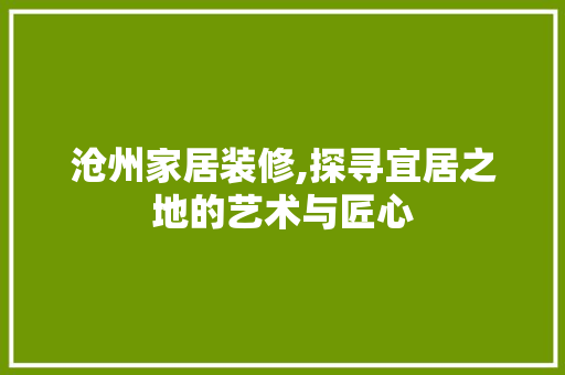 沧州家居装修,探寻宜居之地的艺术与匠心