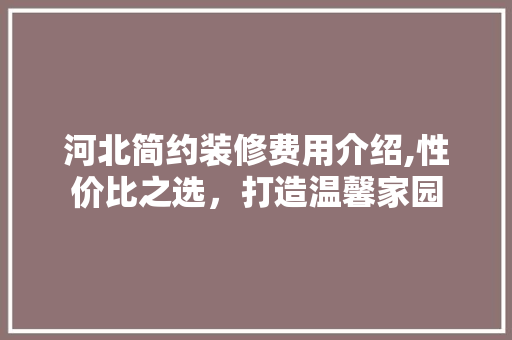 河北简约装修费用介绍,性价比之选，打造温馨家园