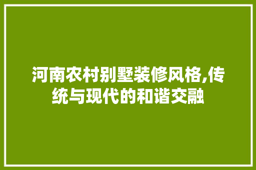 河南农村别墅装修风格,传统与现代的和谐交融