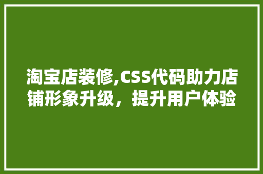 淘宝店装修,CSS代码助力店铺形象升级，提升用户体验
