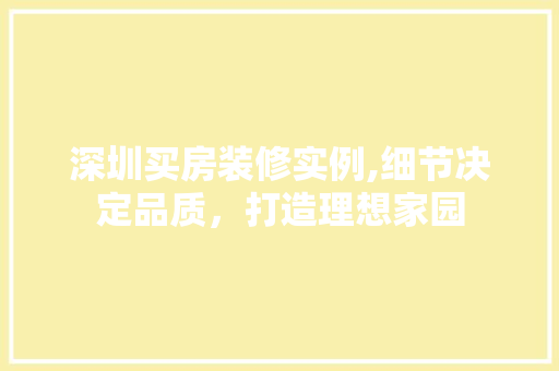 深圳买房装修实例,细节决定品质，打造理想家园