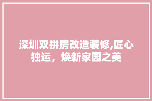 深圳双拼房改造装修,匠心独运，焕新家园之美