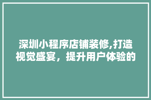 深圳小程序店铺装修,打造视觉盛宴，提升用户体验的方法