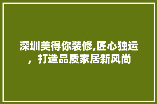 深圳美得你装修,匠心独运，打造品质家居新风尚