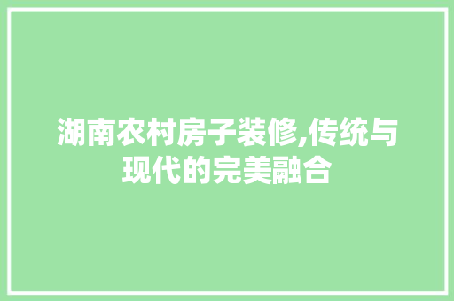 湖南农村房子装修,传统与现代的完美融合
