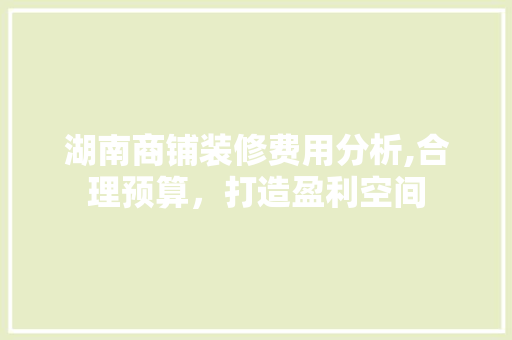 湖南商铺装修费用分析,合理预算，打造盈利空间