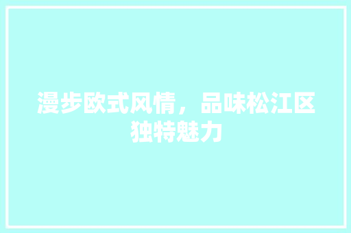漫步欧式风情，品味松江区独特魅力