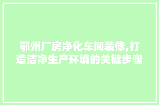 鄂州厂房净化车间装修,打造洁净生产环境的关键步骤