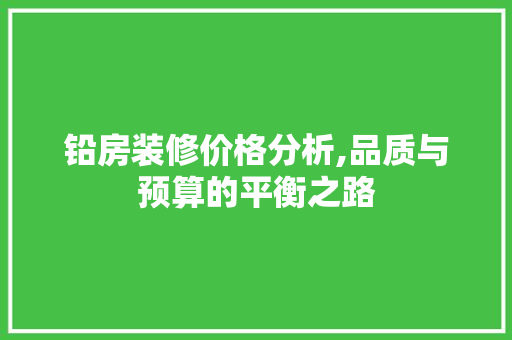 铅房装修价格分析,品质与预算的平衡之路