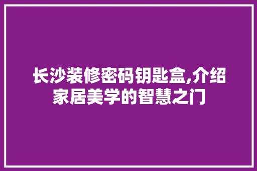 长沙装修密码钥匙盒,介绍家居美学的智慧之门