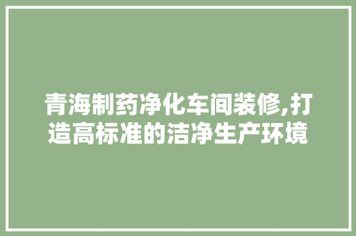 青海制药净化车间装修,打造高标准的洁净生产环境