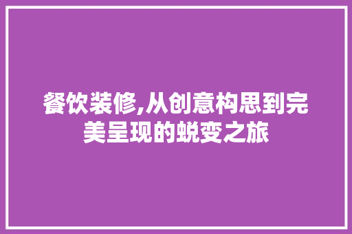 餐饮装修,从创意构思到完美呈现的蜕变之旅