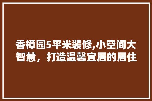 香樟园5平米装修,小空间大智慧，打造温馨宜居的居住空间