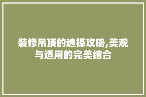 装修吊顶的选择攻略,美观与适用的完美结合