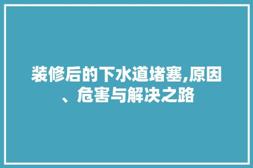 装修后的下水道堵塞,原因、危害与解决之路