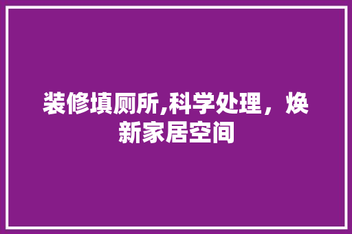 装修填厕所,科学处理，焕新家居空间