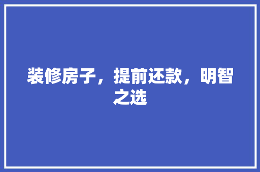 装修房子，提前还款，明智之选