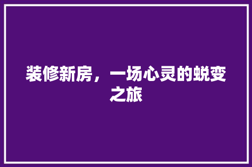 装修新房，一场心灵的蜕变之旅