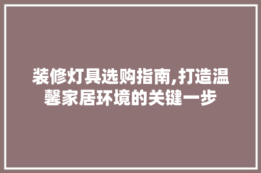 装修灯具选购指南,打造温馨家居环境的关键一步