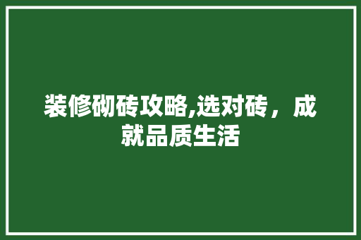 装修砌砖攻略,选对砖，成就品质生活