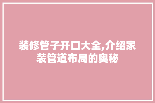 装修管子开口大全,介绍家装管道布局的奥秘
