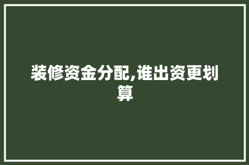 装修资金分配,谁出资更划算