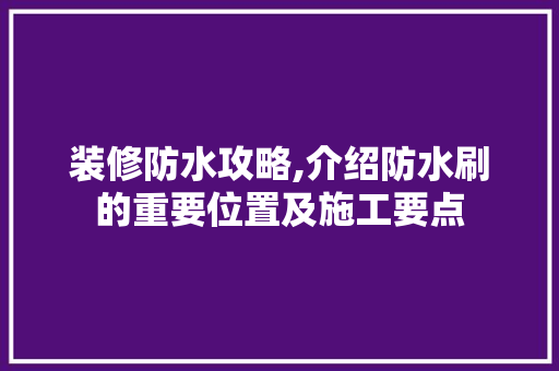 装修防水攻略,介绍防水刷的重要位置及施工要点