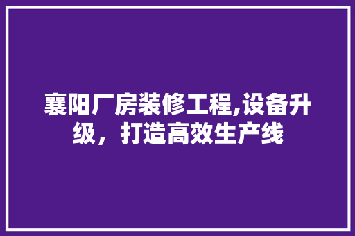 襄阳厂房装修工程,设备升级，打造高效生产线