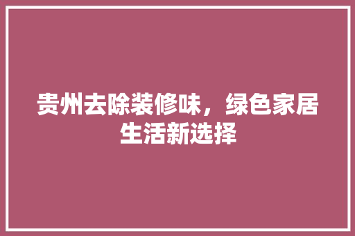 贵州去除装修味，绿色家居生活新选择