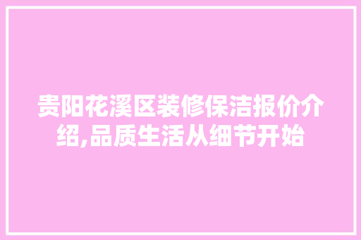 贵阳花溪区装修保洁报价介绍,品质生活从细节开始