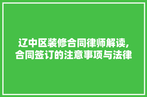 辽中区装修合同律师解读,合同签订的注意事项与法律保障