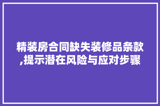 精装房合同缺失装修品条款,提示潜在风险与应对步骤