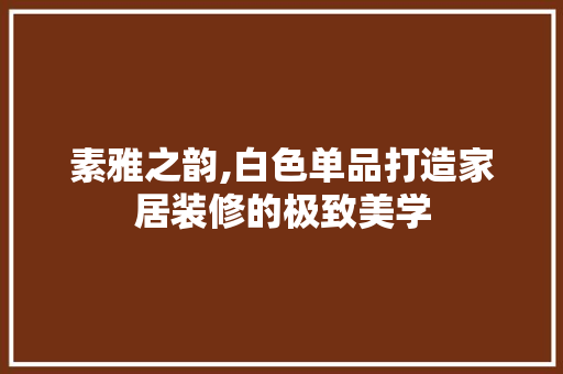 素雅之韵,白色单品打造家居装修的极致美学