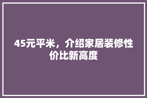 45元平米，介绍家居装修性价比新高度
