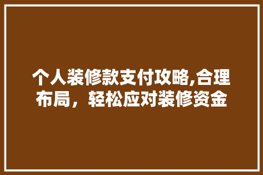 个人装修款支付攻略,合理布局，轻松应对装修资金