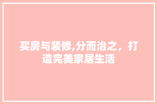 买房与装修,分而治之，打造完美家居生活