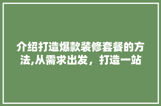 介绍打造爆款装修套餐的方法,从需求出发，打造一站式家居解决方法