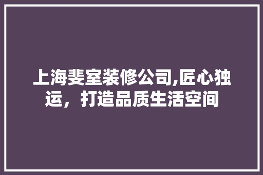 上海斐室装修公司,匠心独运，打造品质生活空间