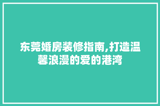 东莞婚房装修指南,打造温馨浪漫的爱的港湾