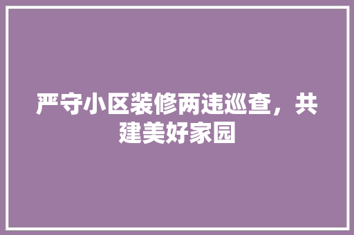 严守小区装修两违巡查，共建美好家园