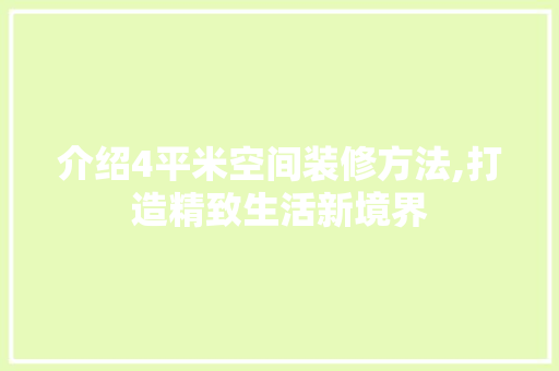 介绍4平米空间装修方法,打造精致生活新境界