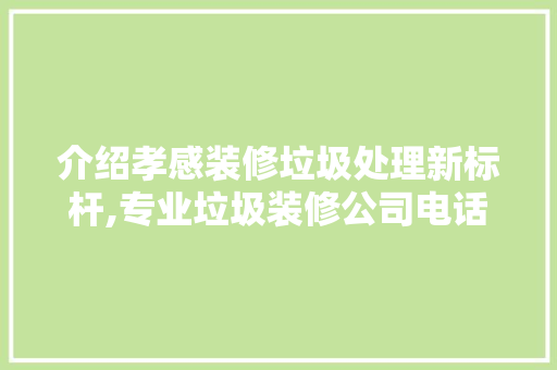 介绍孝感装修垃圾处理新标杆,专业垃圾装修公司电话助力绿色环保